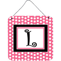 "Caroline's Treasures Letter L Initial with Pink/Black Polka Dots Wall or Door Hanging Prints, 6 x 6"", Multicolor"