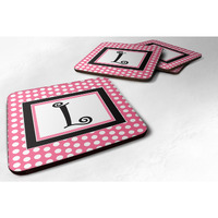 "Caroline's Treasures CJ1001-LFC Monogram-Pink Black Polka Dots Foam Coasters (Set of 4), Initial Letter L, 3.5"" H x 3.5"" W, Multicolor"