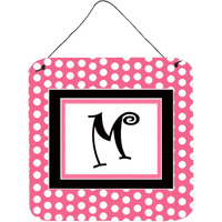 "Caroline's Treasures Letter M Initial with Pink/Black Polka Dots Wall or Door Hanging Prints, 6 x 6"", Multicolor"