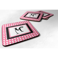 "Caroline's Treasures CJ1001-MFC Monogram-Pink Black Polka Dots Foam Coasters (Set of 4), Initial Letter M, 3.5"" H x 3.5"" W, Multicolor"