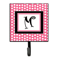 "Caroline's Treasures CJ1001-MSH4 Letter M Initial Monogram-Pink Black Polka Dots Leash Holder or Key Hook, Small, Multicolor"