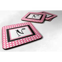 "Caroline's Treasures CJ1001-NFC Monogram-Pink Black Polka Dots Foam Coasters (Set of 4), Initial Letter N, 3.5"" H x 3.5"" W, Multicolor"