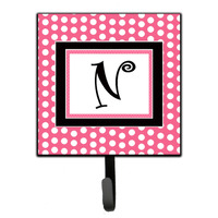 "Caroline's Treasures CJ1001-NSH4 Letter N Initial Monogram-Pink Black Polka Dots Leash Holder or Key Hook, Small, Multicolor"
