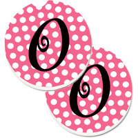 "Caroline's Treasures Letter O Monogram - Pink black Polka Dots Set of 2 Cup Holder Car Coasters CJ1001-OCARC, 2.56, Multicolor"