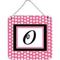"Caroline's Treasures Letter O Initial with Pink/Black Polka Dots Wall or Door Hanging Prints, 6 x 6"", Multicolor"