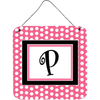 "Caroline's Treasures Letter P Initial with Pink/Black Polka Dots Wall or Door Hanging Prints, 6 x 6"", Multicolor"