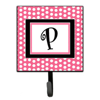 "Caroline's Treasures CJ1001-PSH4 Letter P Initial Monogram-Pink Black Polka Dots Leash Holder or Key Hook, Small, Multicolor"
