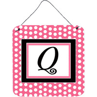 "Caroline's Treasures Letter Q Initial with Pink/Black Polka Dots Wall or Door Hanging Prints, 6 x 6"", Multicolor"