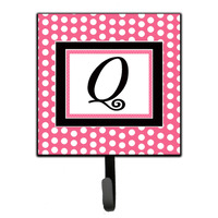"Caroline's Treasures CJ1001-QSH4 Letter Q Initial Monogram-Pink Black Polka Dots Leash Holder or Key Hook, Small, Multicolor"