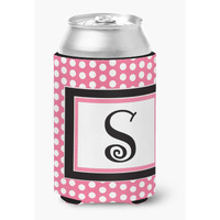 Letter S Initial Monogram - Pink Black Polka Dots Can or Bottle Beverage Insulator Hugger