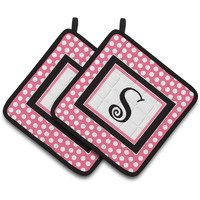 "Caroline's Treasures Letter S Monogram - Pink black Polka Dots Pair of Pot Holders CJ1001-SPTHD, 7.5HX7.5W, Multicolor"