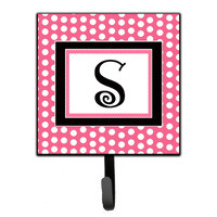 "Caroline's Treasures CJ1001-SSH4 Letter S Initial Monogram-Pink Black Polka Dots Leash Holder or Key Hook, Small, Multicolor"