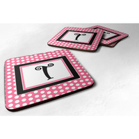 "Caroline's Treasures CJ1001-TFC Monogram-Pink Black Polka Dots Foam Coasters (Set of 4), Initial Letter T, 3.5"" H x 3.5"" W, Multicolor"
