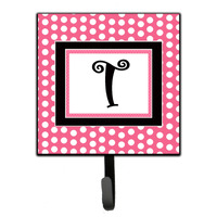 "Caroline's Treasures CJ1001-TSH4 Letter T Initial Monogram-Pink Black Polka Dots Leash Holder or Key Hook, Small, Multicolor"