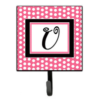 "Caroline's Treasures CJ1001-USH4 Letter U Initial Monogram-Pink Black Polka Dots Leash Holder or Key Hook, Small, Multicolor"