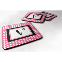 "Caroline's Treasures CJ1001-VFC Monogram-Pink Black Polka Dots Foam Coasters (Set of 4), Initial Letter V, 3.5"" H x 3.5"" W, Multicolor"
