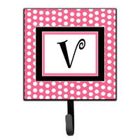 "Caroline's Treasures CJ1001-VSH4 Letter V Initial Monogram-Pink Black Polka Dots Leash Holder or Key Hook, Small, Multicolor"