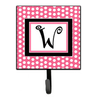 "Caroline's Treasures CJ1001-WSH4 Letter W Initial Monogram-Pink Black Polka Dots Leash Holder or Key Hook, Small, Multicolor"