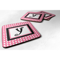 "Caroline's Treasures CJ1001-YFC Monogram-Pink Black Polka Dots Foam Coasters (Set of 4), Initial Letter Y, 3.5"" H x 3.5"" W, Multicolor"