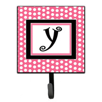 "Caroline's Treasures CJ1001-YSH4 Letter Y Initial Monogram-Pink Black Polka Dots Leash Holder or Key Hook, Small, Multicolor"