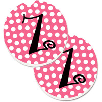 "Caroline's Treasures Letter Z Monogram - Pink black Polka Dots Set of 2 Cup Holder Car Coasters CJ1001-ZCARC, 2.56, Multicolor"