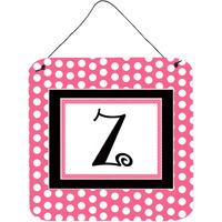 "Caroline's Treasures Letter Z Initial with Pink/Black Polka Dots Wall or Door Hanging Prints, 6 x 6"", Multicolor"