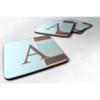 "Caroline's Treasures CJ1003-AFC Monogram-Blue Stripes Foam Coasters (Set of 4), Initial Letter A, 3.5"" H x 3.5"" W, Multicolor"