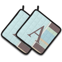 "Caroline's Treasures Letter A Monogram - Blue Stripes Pair of Pot Holders CJ1003-APTHD, 7.5HX7.5W, Multicolor"