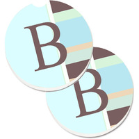 "Caroline's Treasures Letter B Initial Monogram - Blue Stripes Set of 2 Cup Holder Car Coasters CJ1003-BCARC, 2.56, Multicolor"
