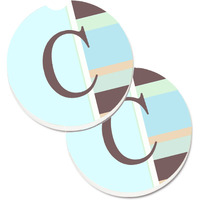 "Caroline's Treasures Letter C Initial Monogram - Blue Stripes Set of 2 Cup Holder Car Coasters CJ1003-CCARC, 2.56, Multicolor"