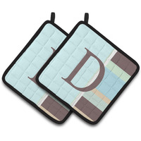 "Caroline's Treasures Letter D Initial Monogram - Blue Stripes Pair of Pot Holders CJ1003-DPTHD, 7.5HX7.5W, Multicolor"