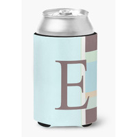 Letter E Initial Monogram - Blue Stripes Can or Bottle Beverage Insulator Hugger