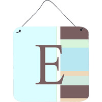 "Caroline's Treasures Letter E Initial with Monogram-Blue Stripes Wall or Door Hanging Prints, 6 x 6"", Multicolor"