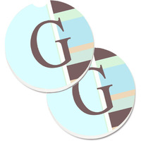 "Caroline's Treasures Letter G Initial Monogram - Blue Stripes Set of 2 Cup Holder Car Coasters CJ1003-GCARC, 2.56, Multicolor"