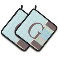 "Caroline's Treasures Letter G Initial Monogram - Blue Stripes Pair of Pot Holders CJ1003-GPTHD, 7.5HX7.5W, Multicolor"