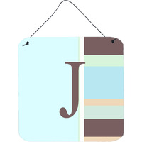 "Caroline's Treasures Letter J Initial with Monogram-Blue Stripes Wall or Door Hanging Prints, 6 x 6"", Multicolor"