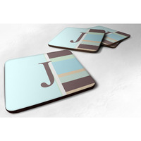 "Caroline's Treasures CJ1003-JFC Monogram-Blue Stripes Foam Coasters (Set of 4), Initial Letter J, 3.5"" H x 3.5"" W, Multicolor"