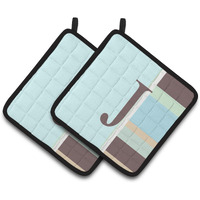"Caroline's Treasures Letter J Initial Monogram - Blue Stripes Pair of Pot Holders CJ1003-JPTHD, 7.5HX7.5W, Multicolor"
