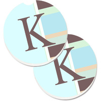 "Caroline's Treasures Letter K Initial Monogram - Blue Stripes Set of 2 Cup Holder Car Coasters CJ1003-KCARC, 2.56, Multicolor"
