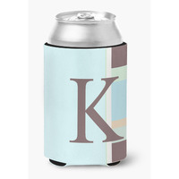 Letter K Initial Monogram - Blue Stripes Can or Bottle Beverage Insulator Hugger