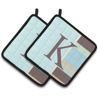 "Caroline's Treasures Letter K Initial Monogram - Blue Stripes Pair of Pot Holders CJ1003-KPTHD, 7.5HX7.5W, Multicolor"
