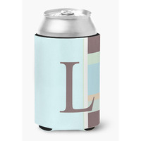 Letter L Initial Monogram - Blue Stripes Can or Bottle Beverage Insulator Hugger