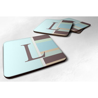 "Caroline's Treasures CJ1003-LFC Monogram-Blue Stripes Foam Coasters (Set of 4), Initial Letter L, 3.5"" H x 3.5"" W, Multicolor"