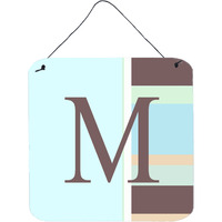 "Caroline's Treasures Letter M Initial with Monogram-Blue Stripes Wall or Door Hanging Prints, 6 x 6"", Multicolor"