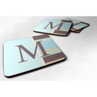 "Caroline's Treasures CJ1003-MFC Monogram-Blue Stripes Foam Coasters (Set of 4), Initial Letter M, 3.5"" H x 3.5"" W, Multicolor"