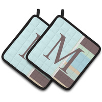 "Caroline's Treasures Letter M Initial Monogram - Blue Stripes Pair of Pot Holders CJ1003-MPTHD, 7.5HX7.5W, Multicolor"