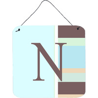 "Caroline's Treasures Letter N Initial with Monogram-Blue Stripes Wall or Door Hanging Prints, 6 x 6"", Multicolor"