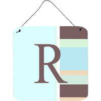 "Caroline's Treasures Letter R Initial with Monogram-Blue Stripes Wall or Door Hanging Prints, 6 x 6"", Multicolor"