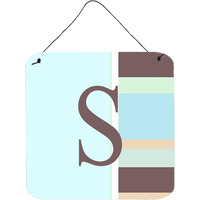 "Caroline's Treasures Letter S Initial with Monogram-Blue Stripes Wall or Door Hanging Prints, 6 x 6"", Multicolor"
