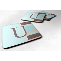 "Caroline's Treasures CJ1003-UFC Monogram-Blue Stripes Foam Coasters (Set of 4), Initial Letter U, 3.5"" H x 3.5"" W, Multicolor"